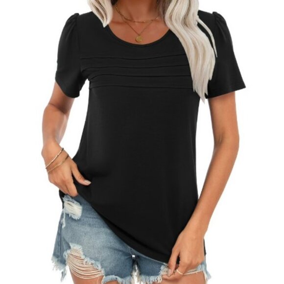 Sz L Black Blouse with Ruched Shoulders - Picture 1 of 10